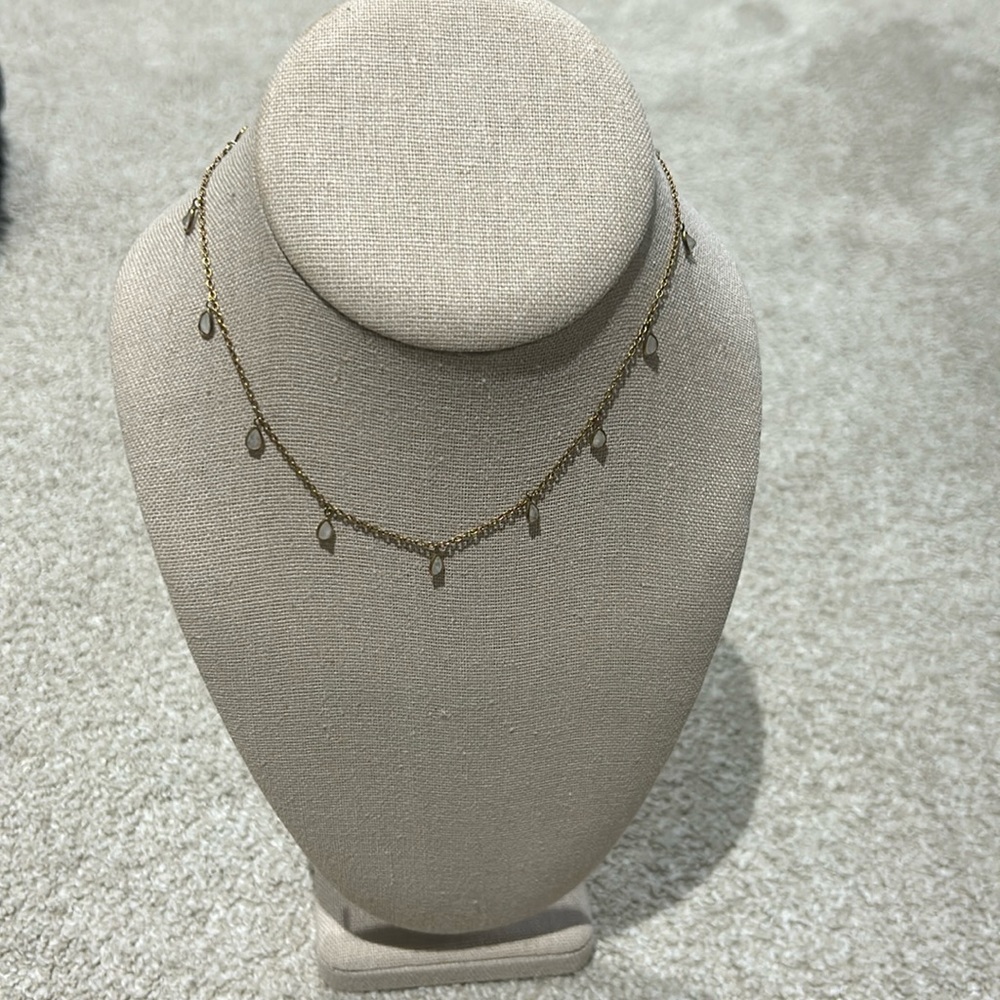 Gold with White Stone Adjustable Choker Necklace